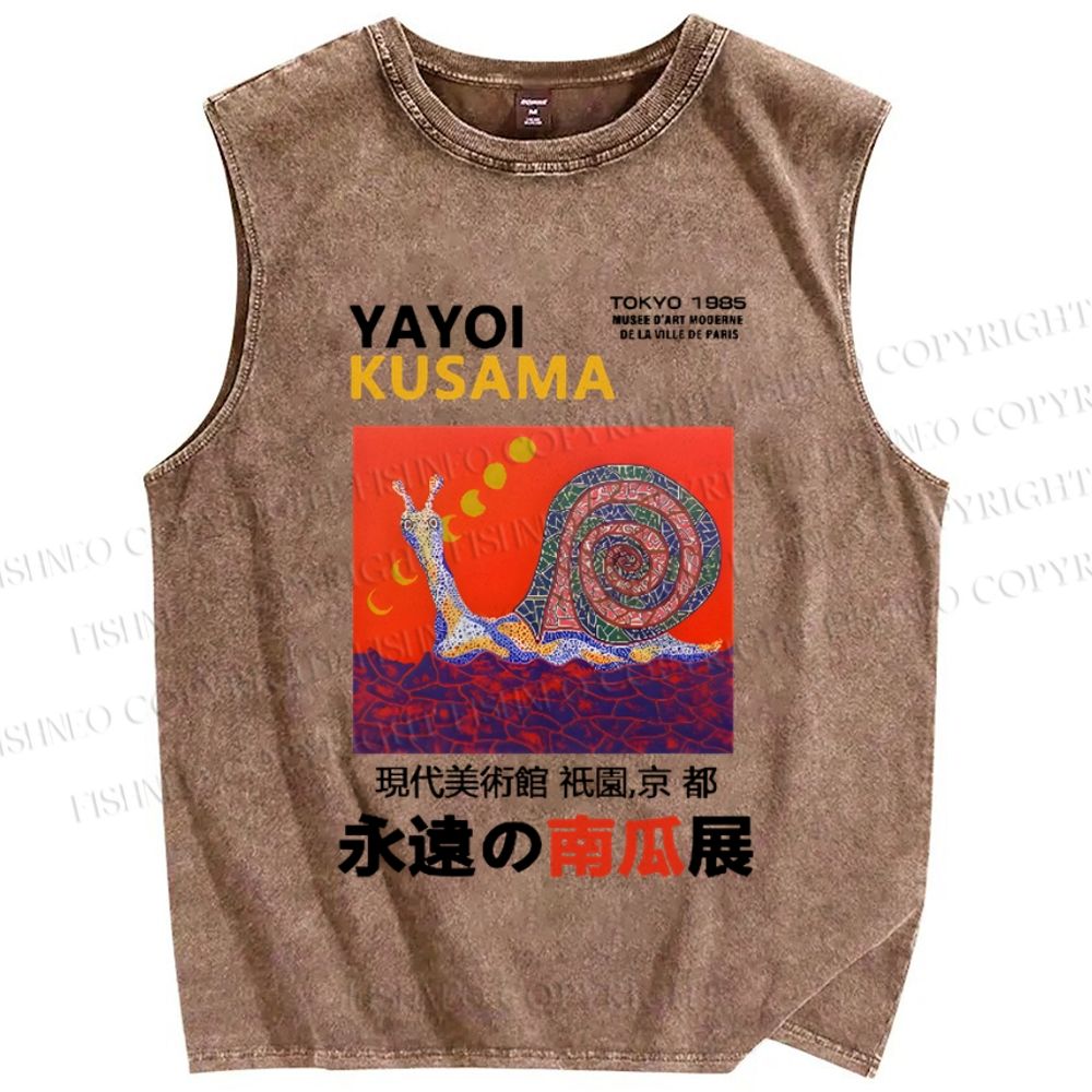 Unisex Japanese Yayoi Kusama Snail Printed Washed Tank Top