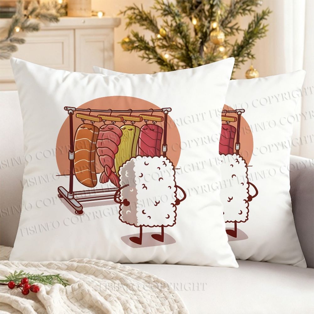 Which One Should I Wear Today Sushi's Rack Geek Printed Throw Pillow