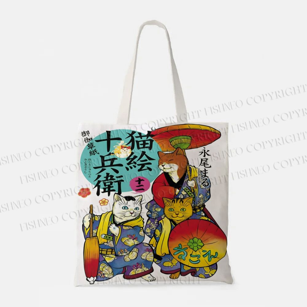 Nekoe Jubei Otogi Soushi Kimono Cat Printed Tote Bag