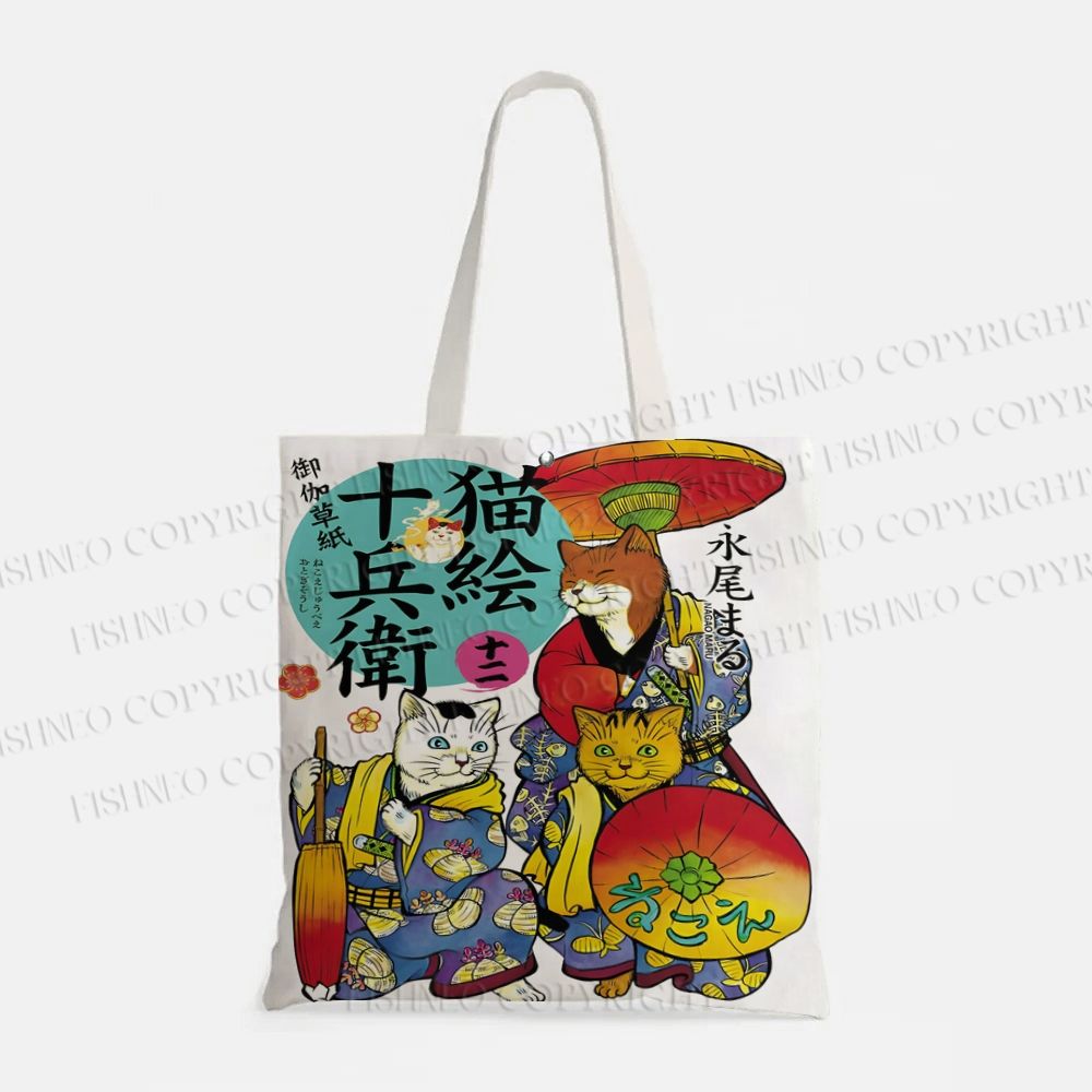 Nekoe Jubei Otogi Soushi Kimono Cat Printed Tote Bag