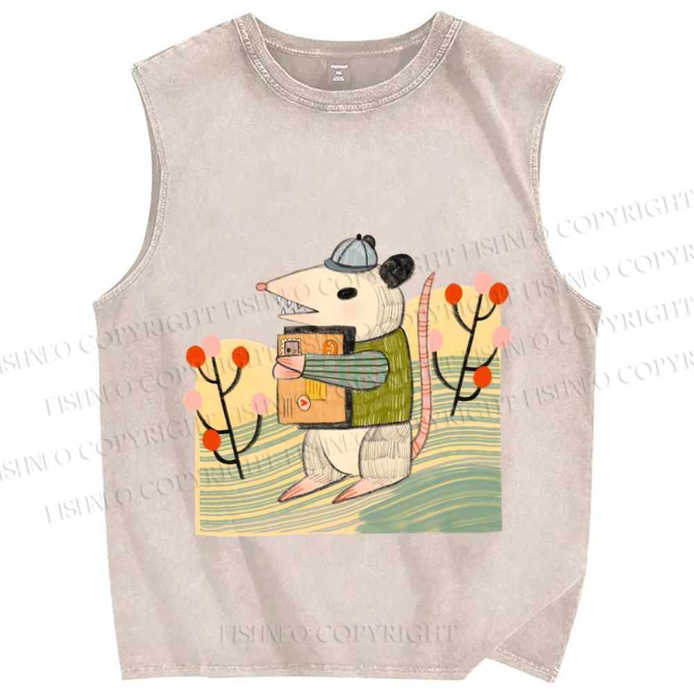 Unisex Postman Opossum Printed Washed Tank Top