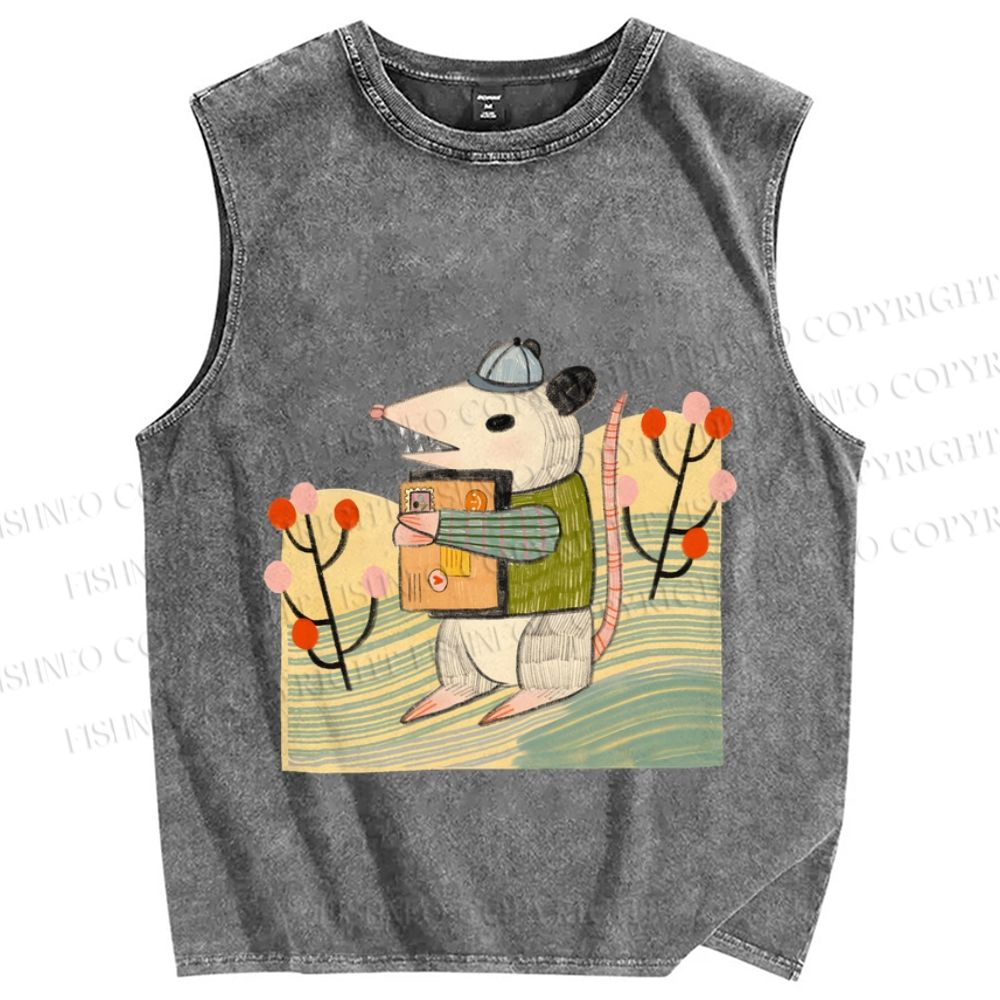 Unisex Postman Opossum Printed Washed Tank Top