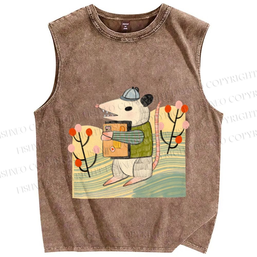 Unisex Postman Opossum Printed Washed Tank Top