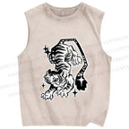 Unisex Shining Tiger Printed Washed Tank Top
