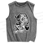 Unisex Shining Tiger Printed Washed Tank Top