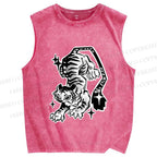 Unisex Shining Tiger Printed Washed Tank Top