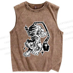 Unisex Shining Tiger Printed Washed Tank Top