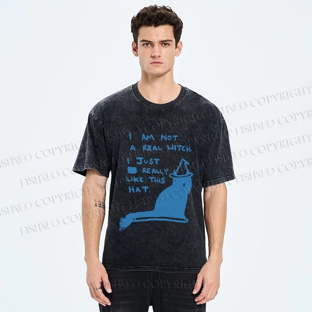 Unisex Cat Really Love This Hat Printed Washed Tee