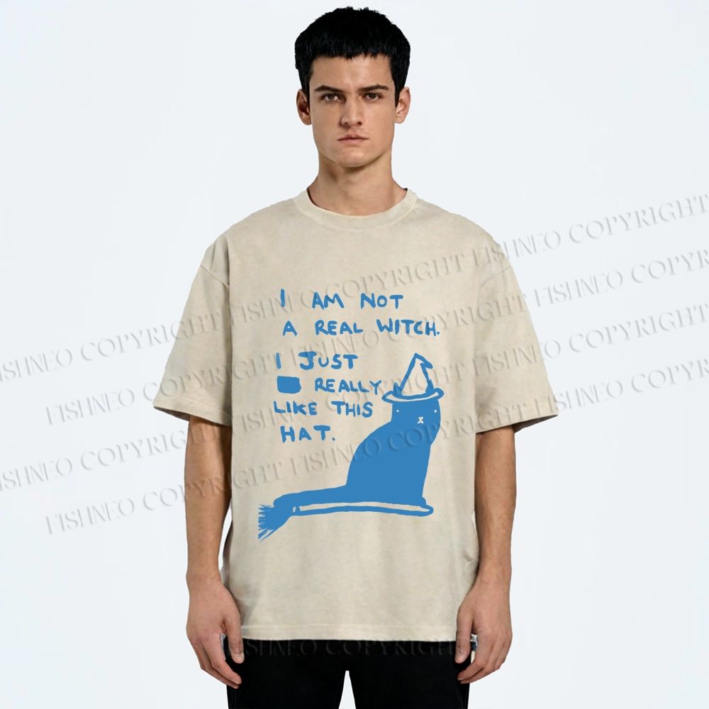 Unisex Cat Really Love This Hat Printed Washed Tee