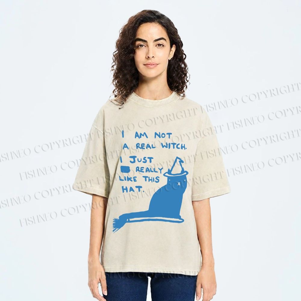 Unisex Cat Really Love This Hat Printed Washed Tee