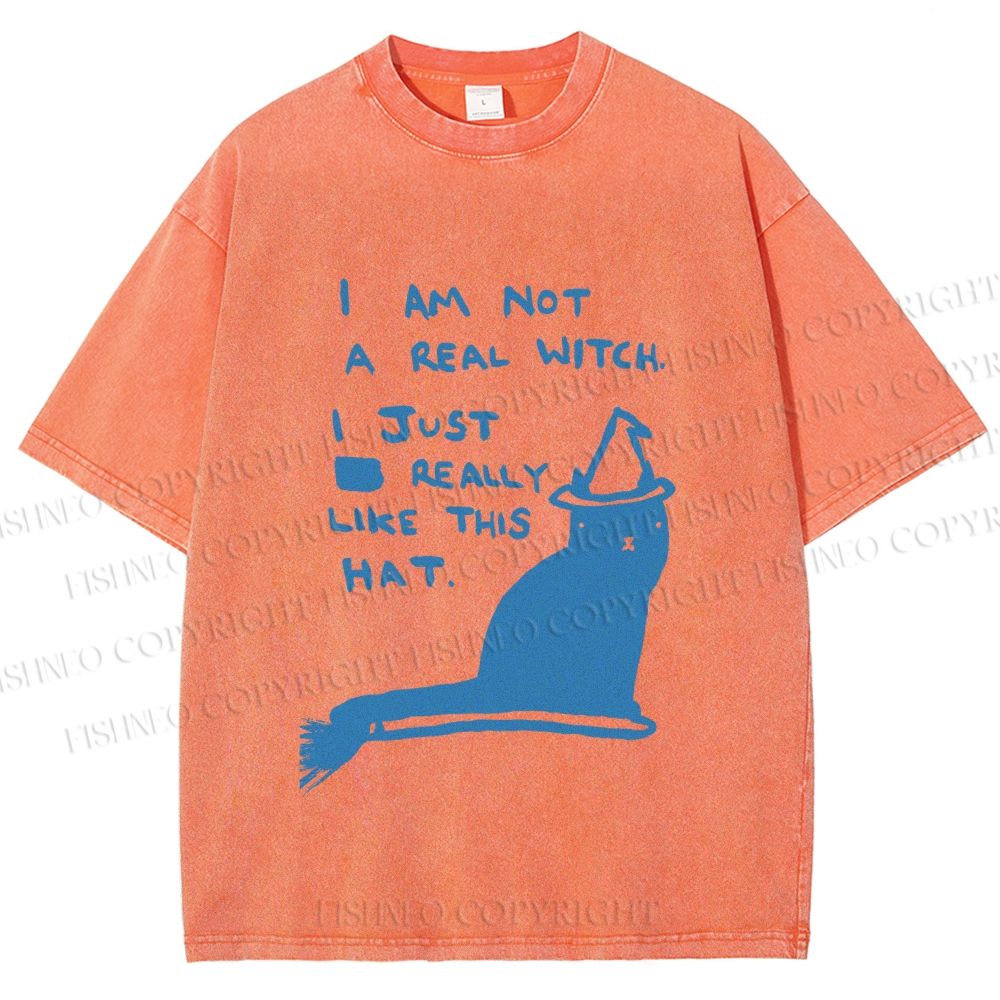 Unisex Cat Really Love This Hat Printed Washed Tee