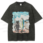 Unisex Cats Go Fishing Printed Washed Tee