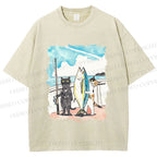 Unisex Cats Go Fishing Printed Washed Tee