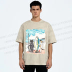 Unisex Cats Go Fishing Printed Washed Tee