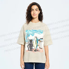 Unisex Cats Go Fishing Printed Washed Tee