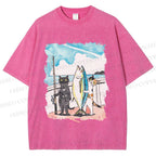 Unisex Cats Go Fishing Printed Washed Tee