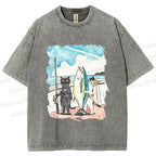 Unisex Cats Go Fishing Printed Washed Tee