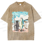 Unisex Cats Go Fishing Printed Washed Tee