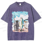 Unisex Cats Go Fishing Printed Washed Tee
