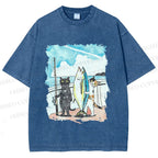 Unisex Cats Go Fishing Printed Washed Tee