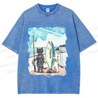 Unisex Cats Go Fishing Printed Washed Tee