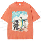 Unisex Cats Go Fishing Printed Washed Tee