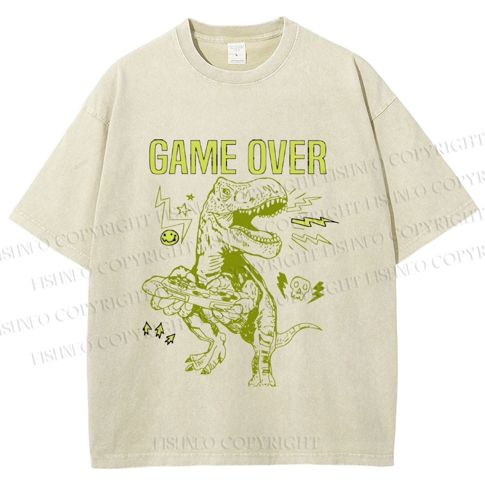 Unisex Tyrannosaurus rex Game Over Printed Washed Tee