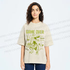 Unisex Tyrannosaurus rex Game Over Printed Washed Tee