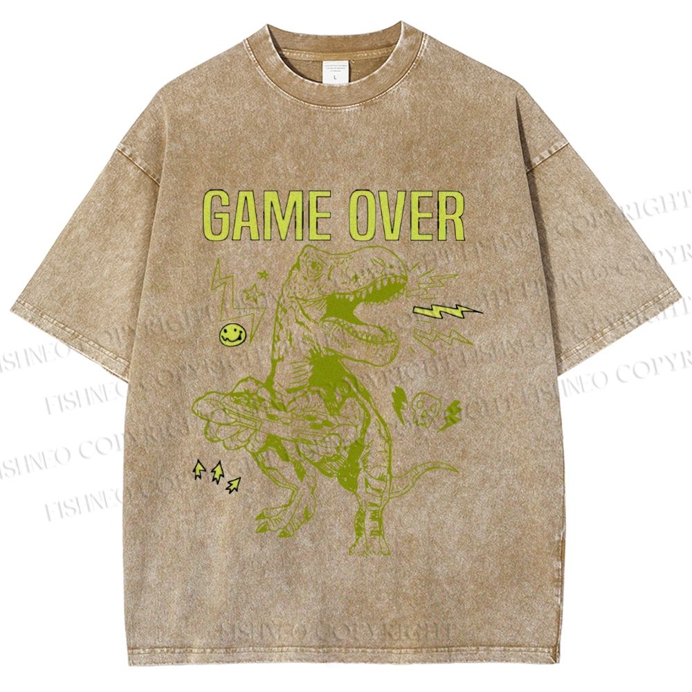 Unisex Tyrannosaurus rex Game Over Printed Washed Tee
