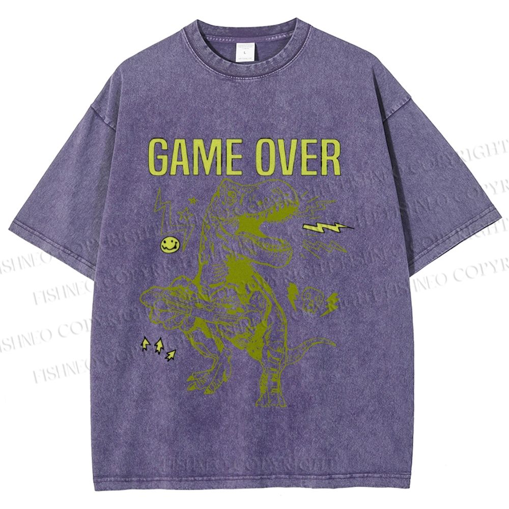 Unisex Tyrannosaurus rex Game Over Printed Washed Tee