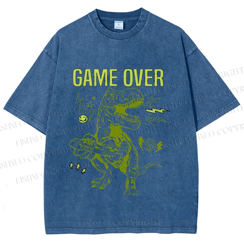 Unisex Tyrannosaurus rex Game Over Printed Washed Tee