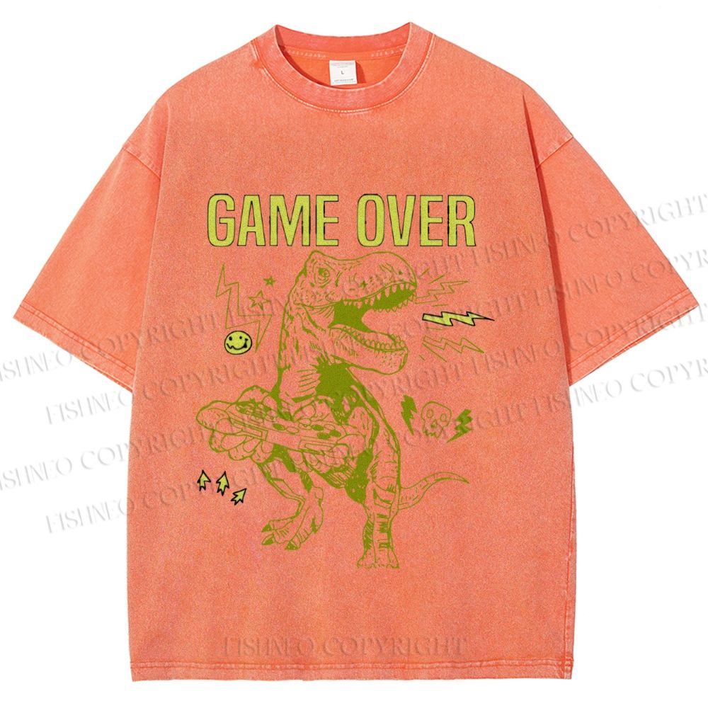 Unisex Tyrannosaurus rex Game Over Printed Washed Tee