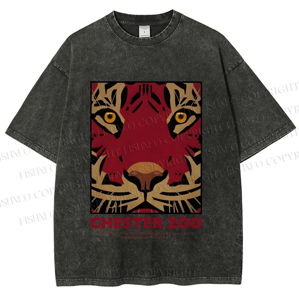 Unisex Zoo Tiger Poster Printed Washed Tee