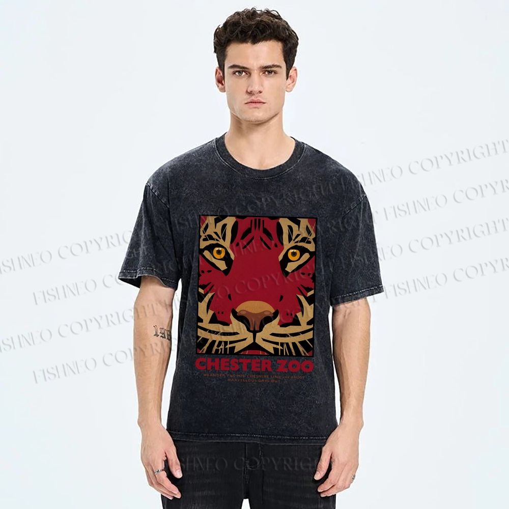 Unisex Zoo Tiger Poster Printed Washed Tee