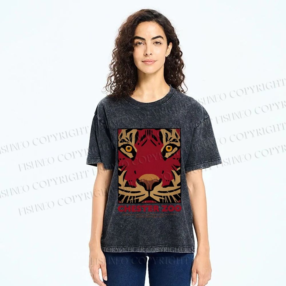 Unisex Zoo Tiger Poster Printed Washed Tee