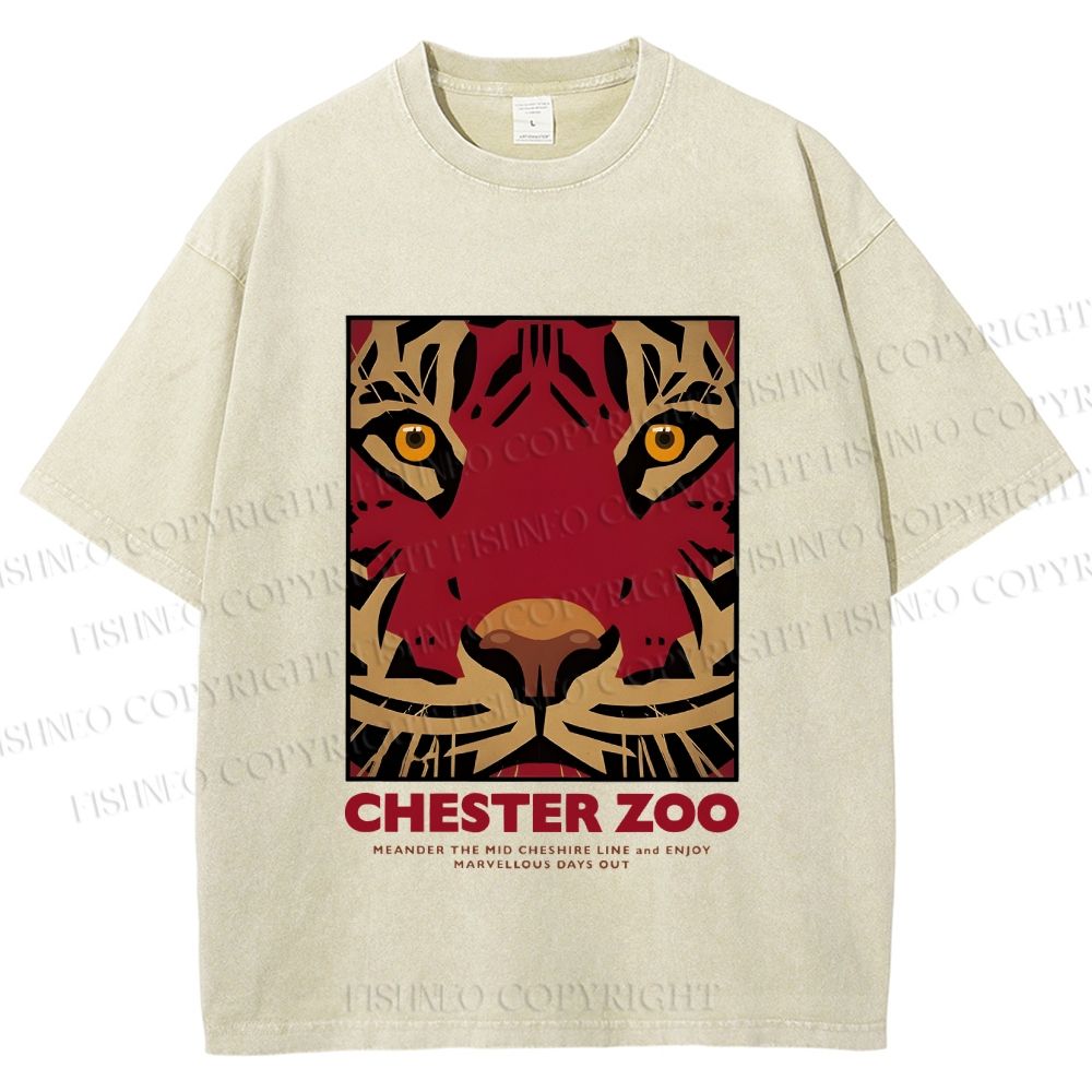 Unisex Zoo Tiger Poster Printed Washed Tee