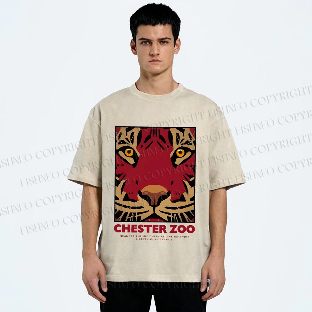 Unisex Zoo Tiger Poster Printed Washed Tee