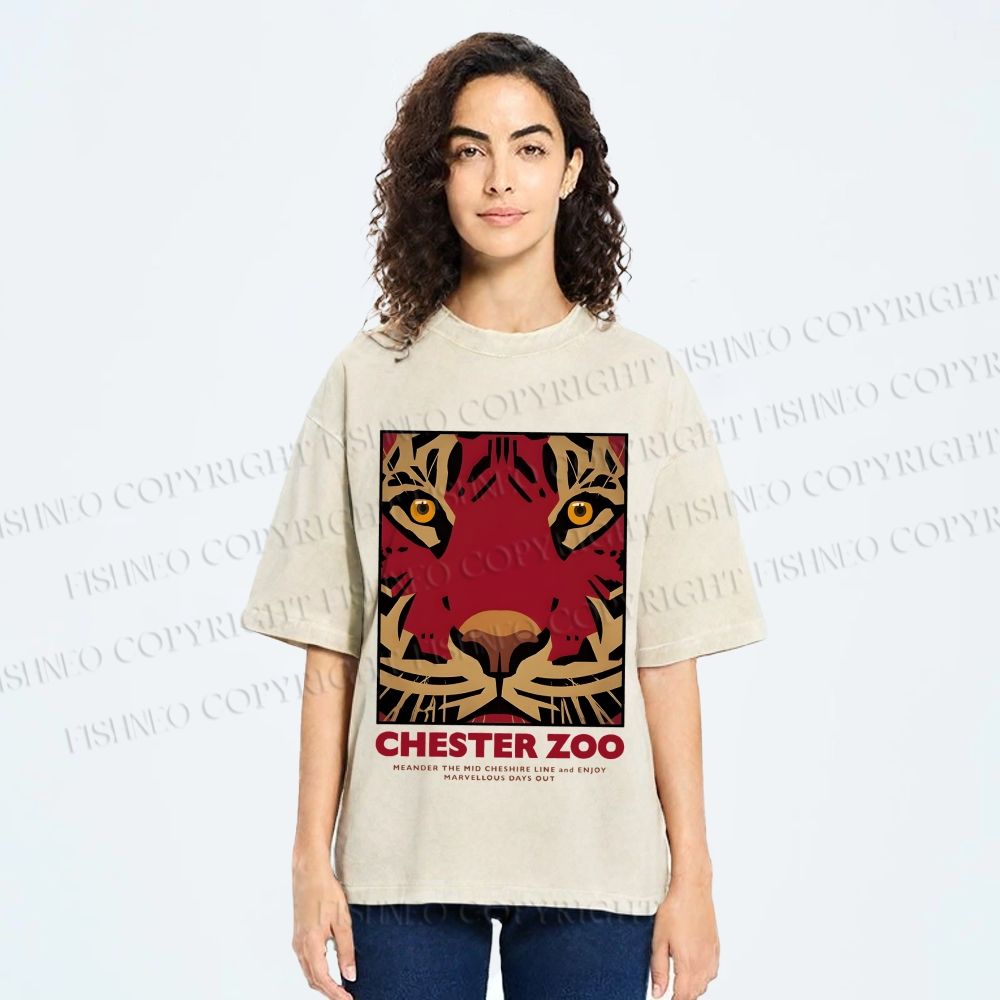 Unisex Zoo Tiger Poster Printed Washed Tee