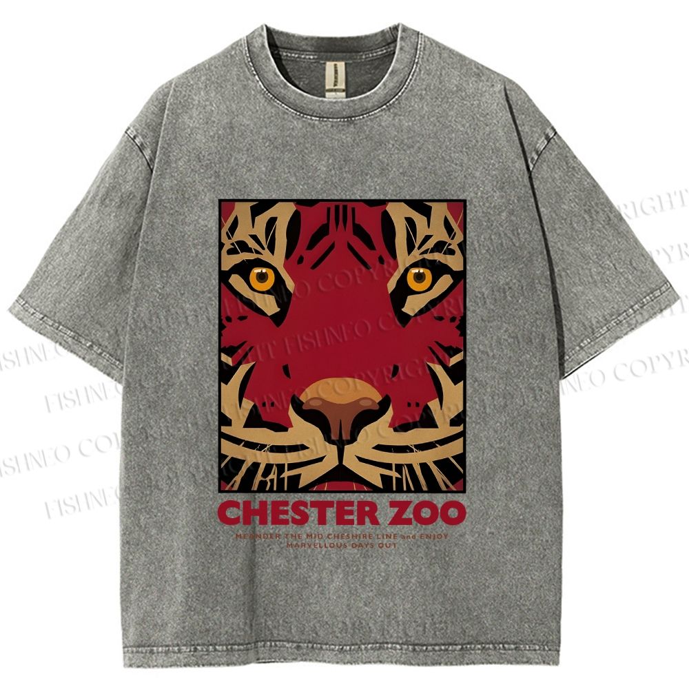 Unisex Zoo Tiger Poster Printed Washed Tee