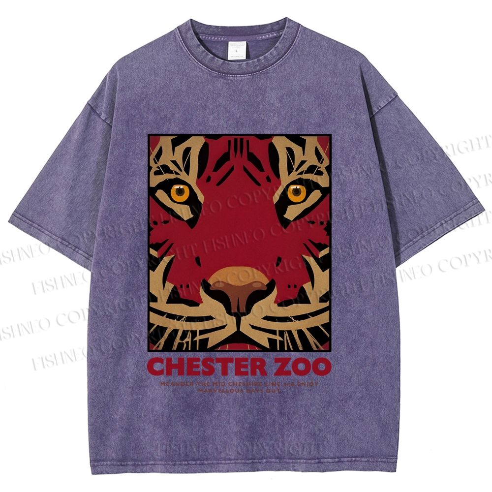 Unisex Zoo Tiger Poster Printed Washed Tee