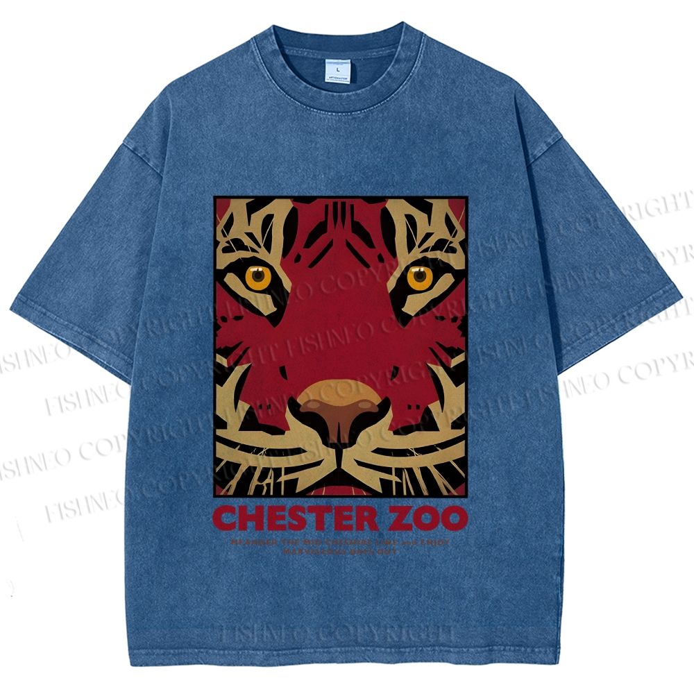 Unisex Zoo Tiger Poster Printed Washed Tee