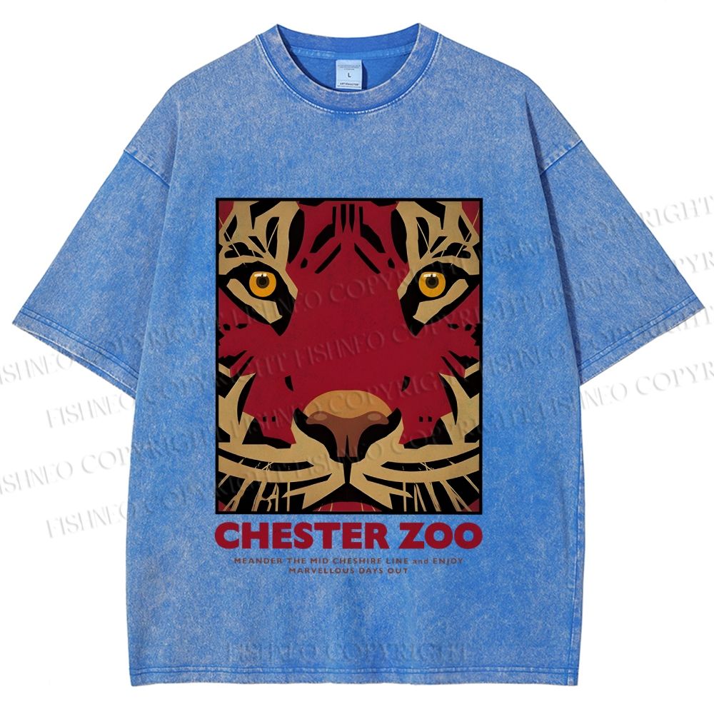 Unisex Zoo Tiger Poster Printed Washed Tee