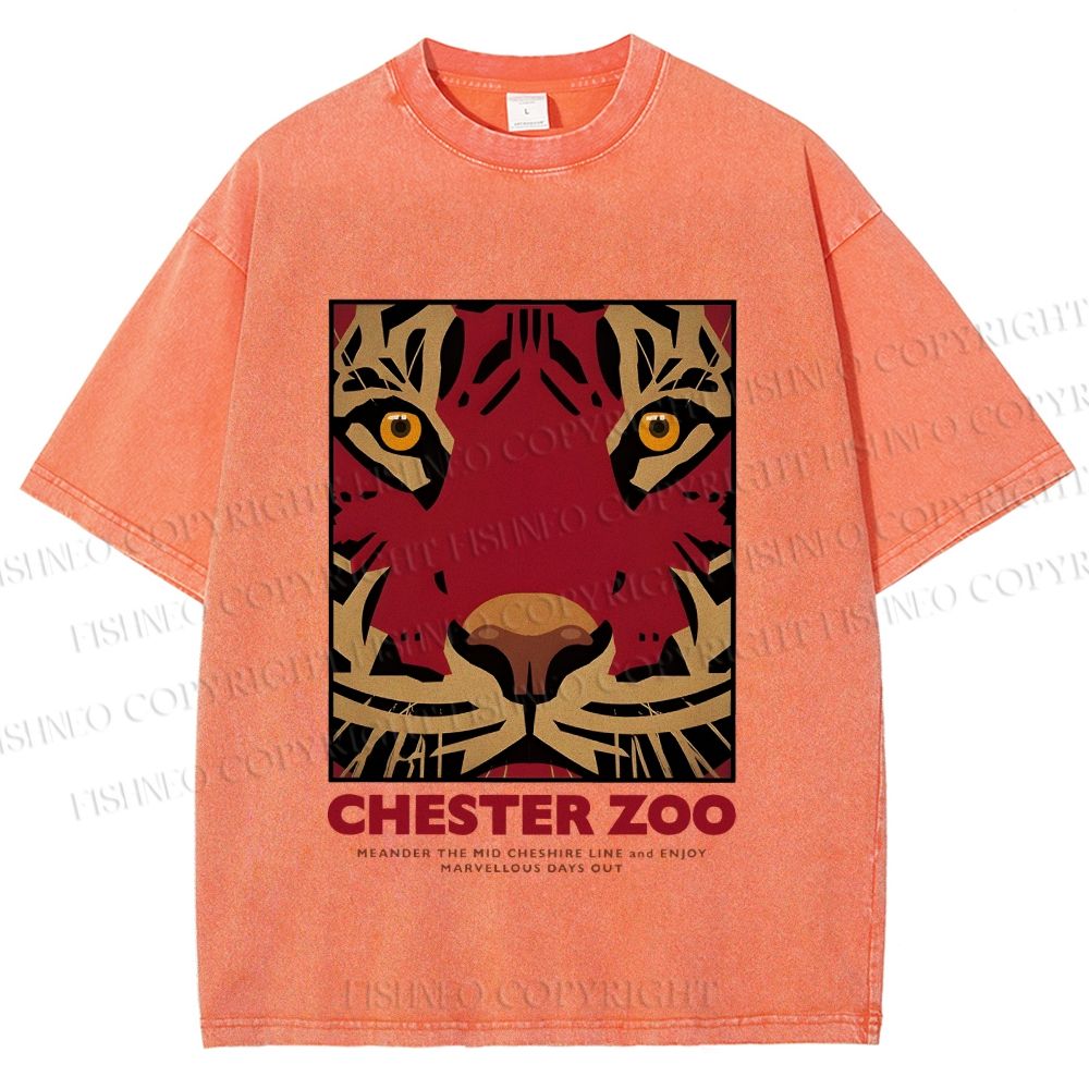 Unisex Zoo Tiger Poster Printed Washed Tee