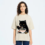Cat Eating Favorite Ramen Washed T-Shirt
