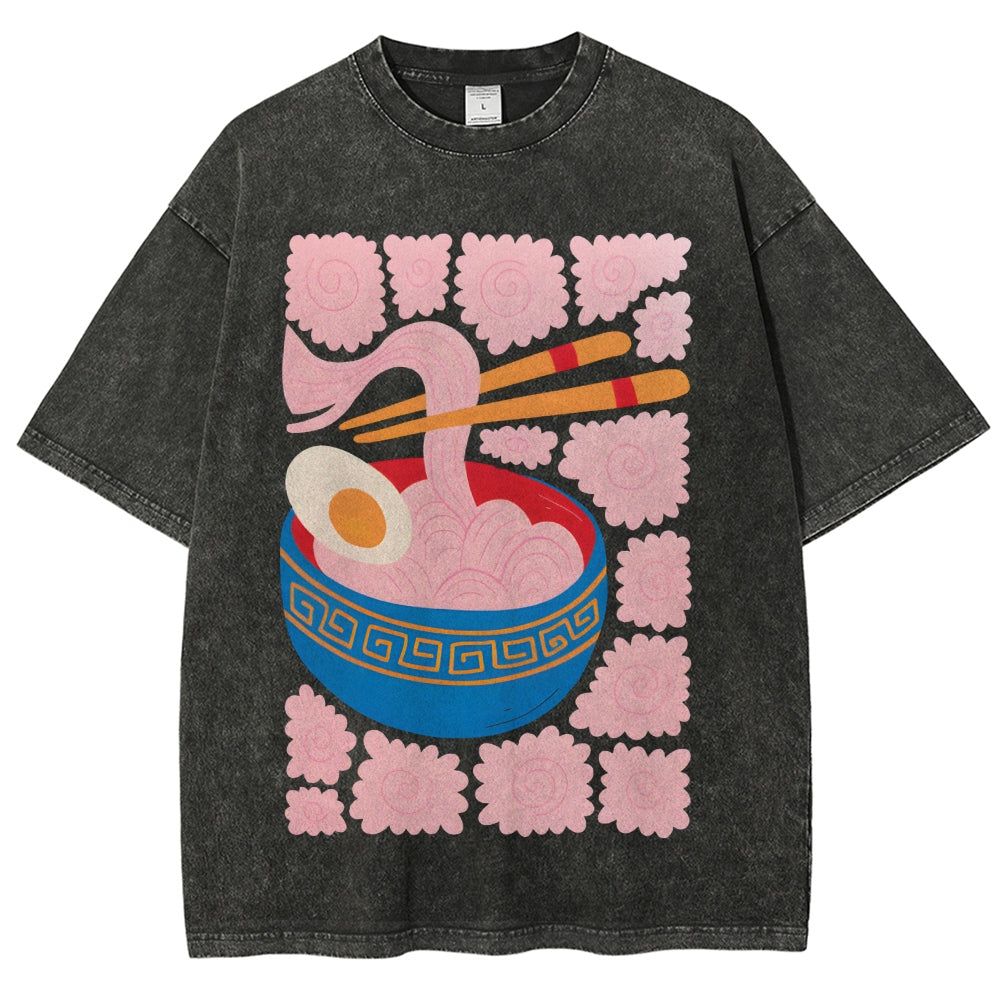 Unisex Washed Noodles Printed T-shirt Shirt