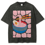 Unisex Washed Noodles Printed T-shirt Shirt