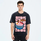 Unisex Washed Noodles Printed T-shirt Shirt