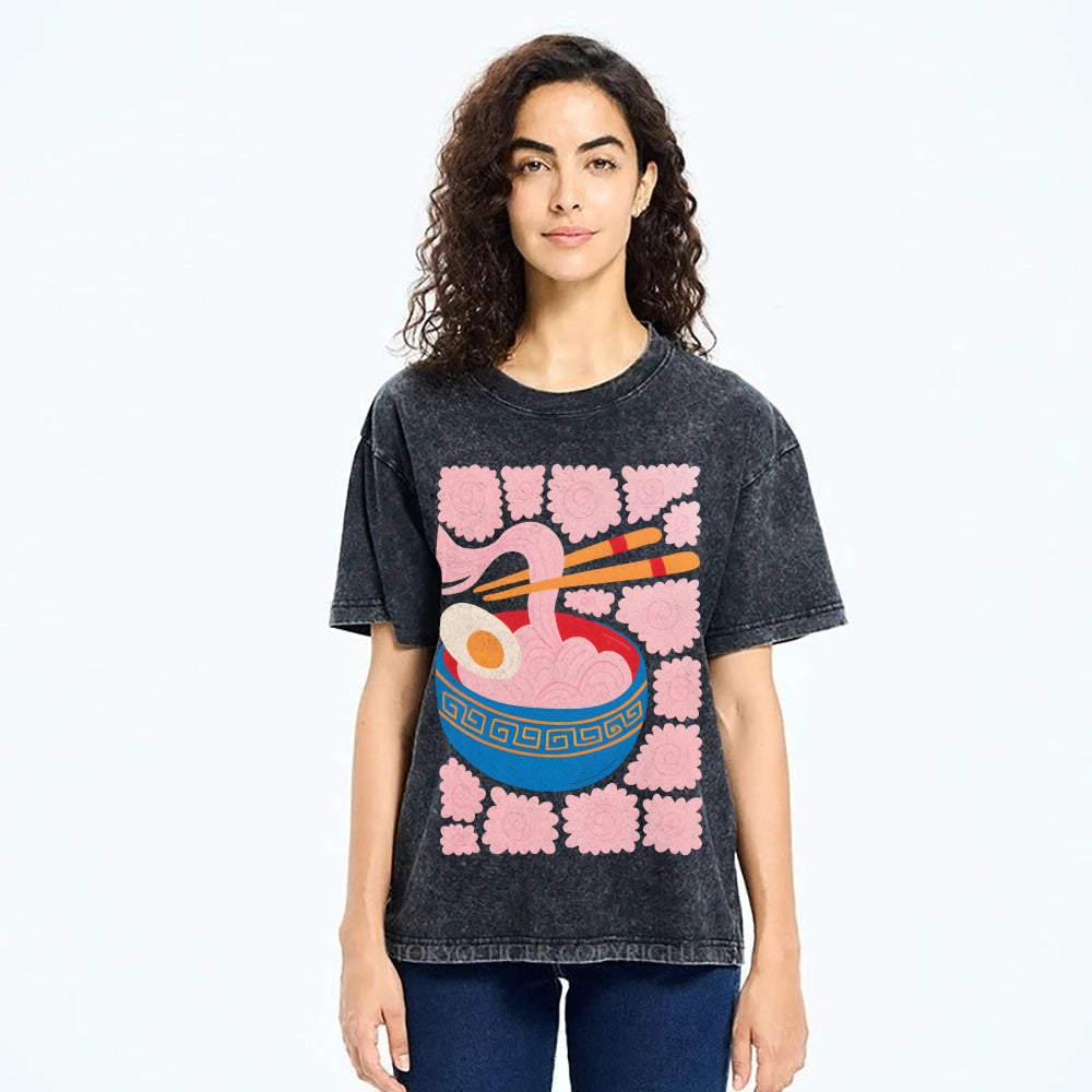 Unisex Washed Noodles Printed T-shirt Shirt