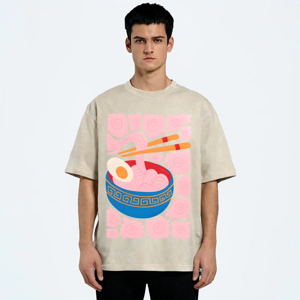 Unisex Washed Noodles Printed T-shirt Shirt