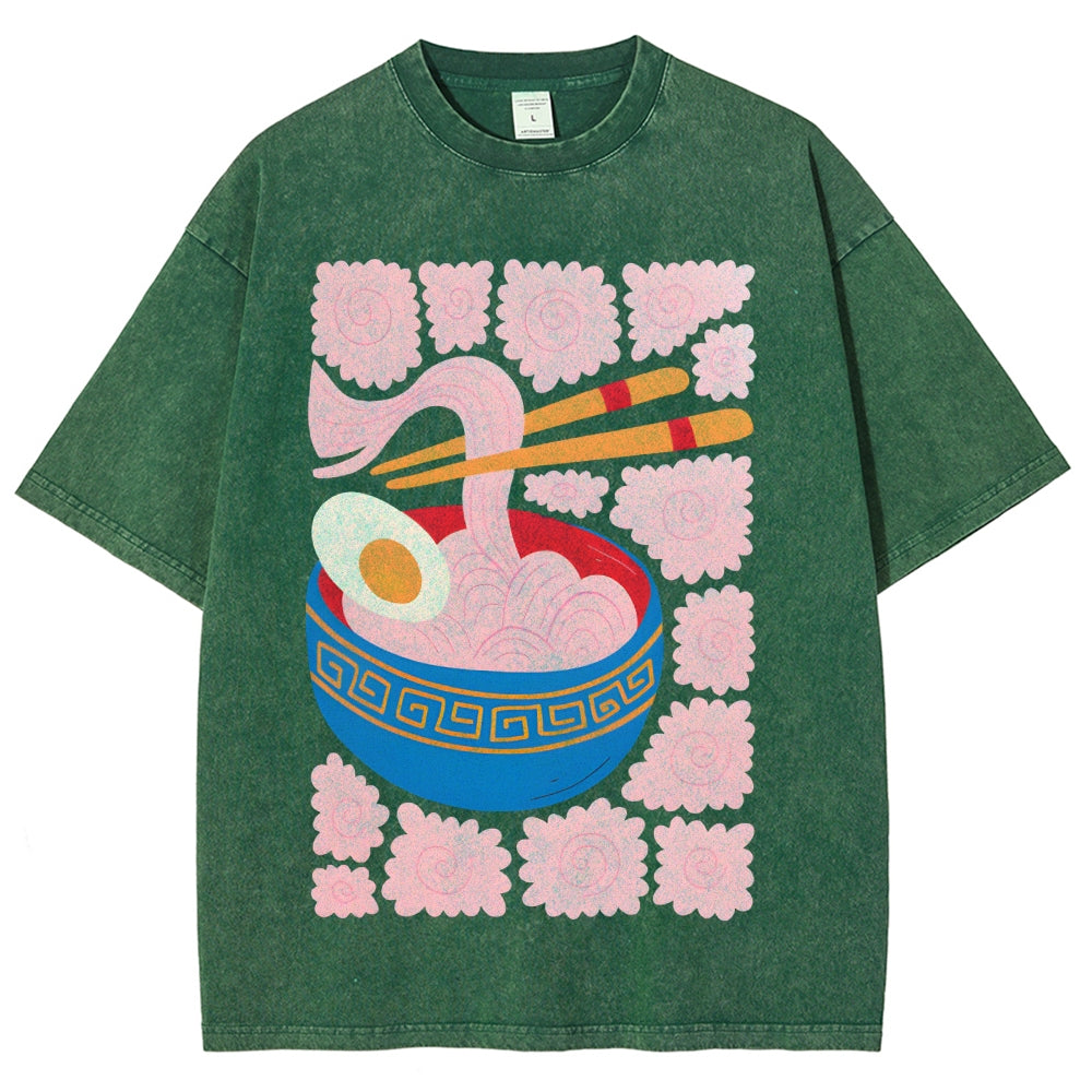 Unisex Washed Noodles Printed T-shirt Shirt
